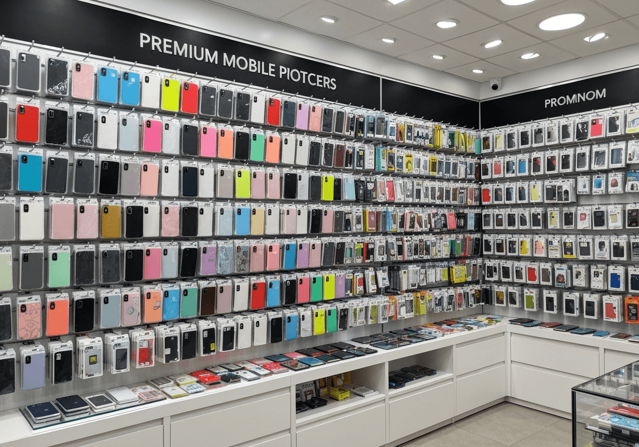 Mobile phone cases and protective covers display wall
